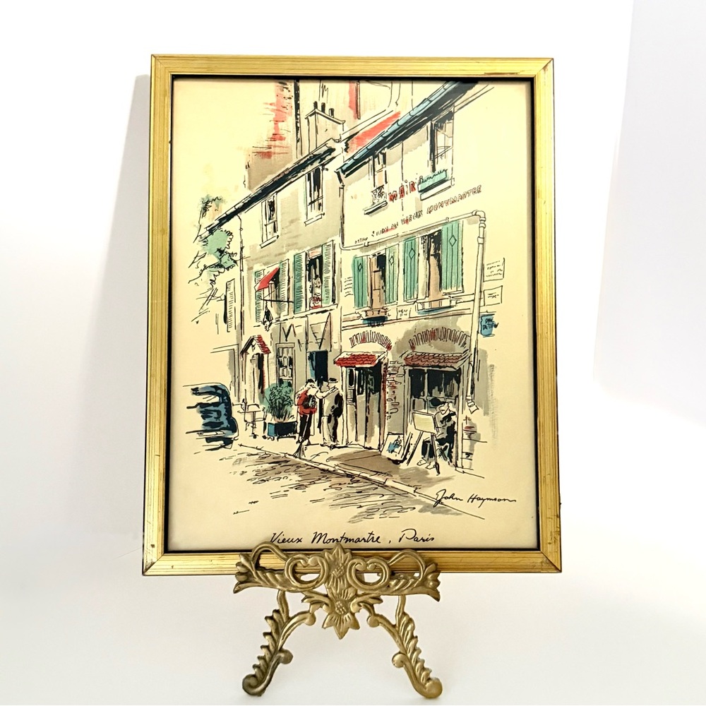 Vintage JOHN HAYMSON Watercolor Print Vieux Montmastre, Paris 12x9”  MCM 1960’s